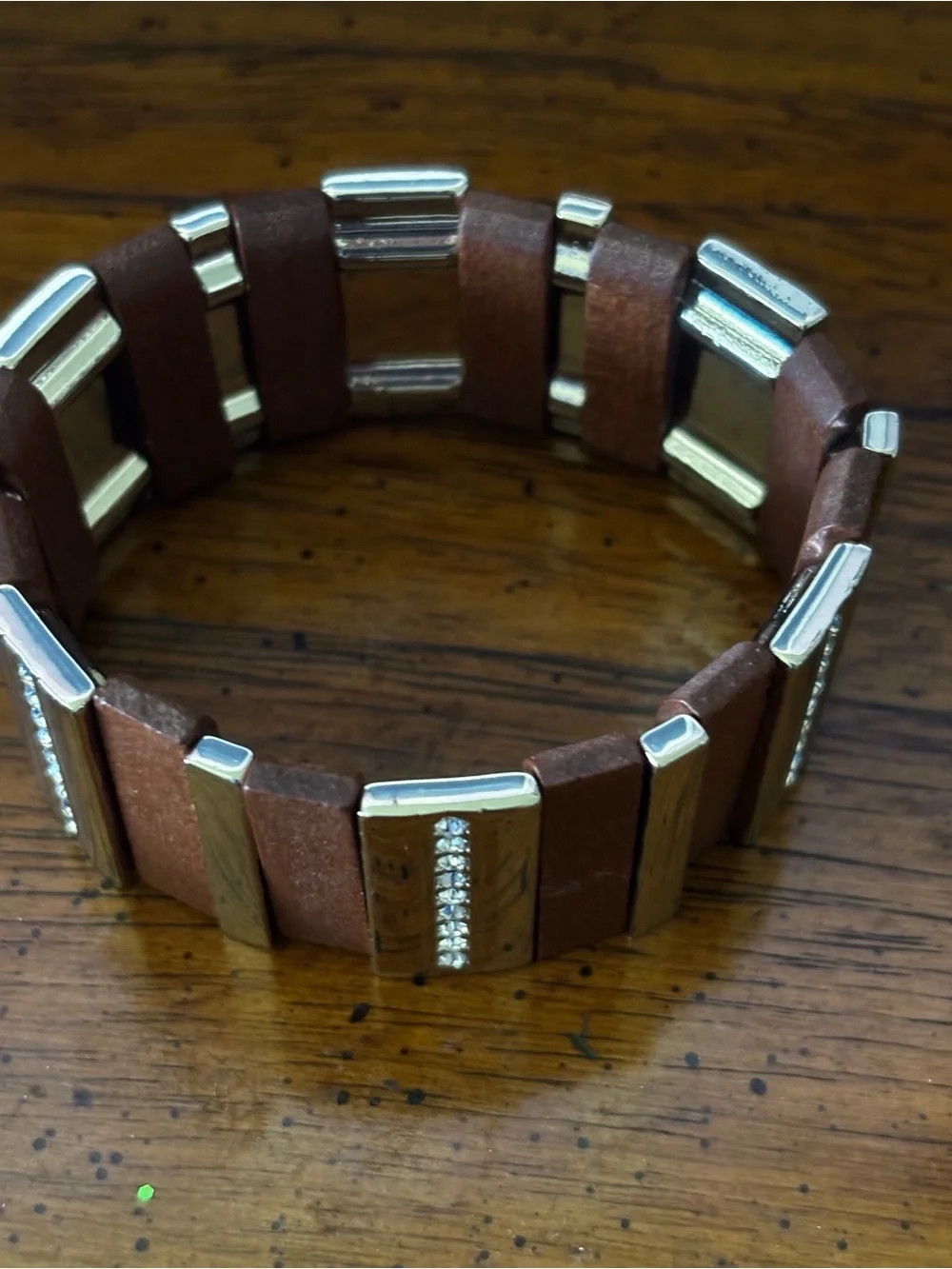 vintage multi-strand leather expansion bracelet accented with alternating silver